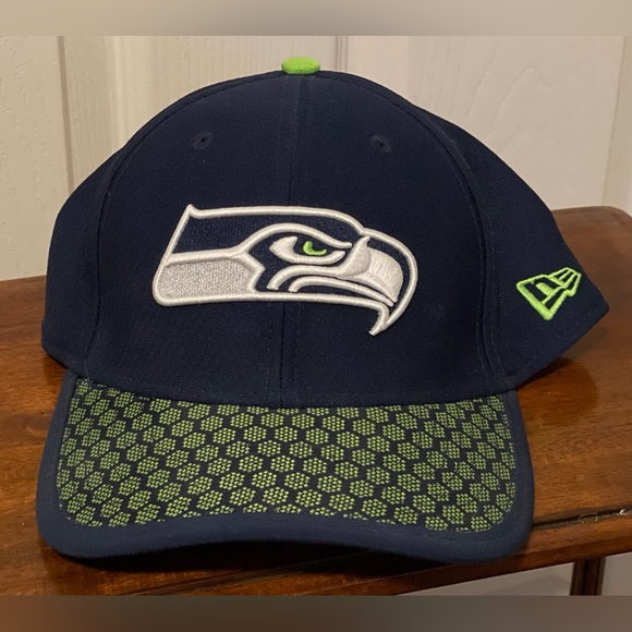Seattle Seahawks Hat Cap New Era 59Fifty Blue Green Honeycomb SZ M/L NEW - Picture 1 of 13